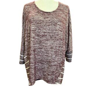 Market & Spruce Womens Medium Marled Sweater Top Burgundy &‎ White Striped